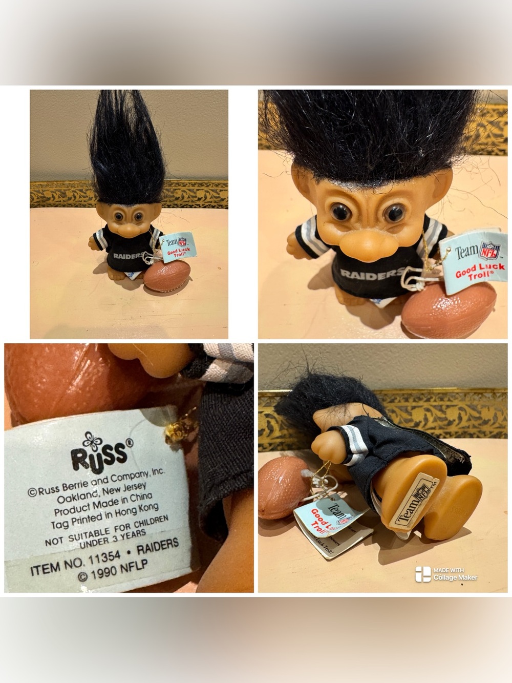 1990 Russ Berrie & Co. "Good Luck Troll" doll dressed in a Los Angeles/Oakland R